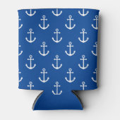 Blue Nautical Patterned White Anchor Blikjeskoeler (Voorkant)