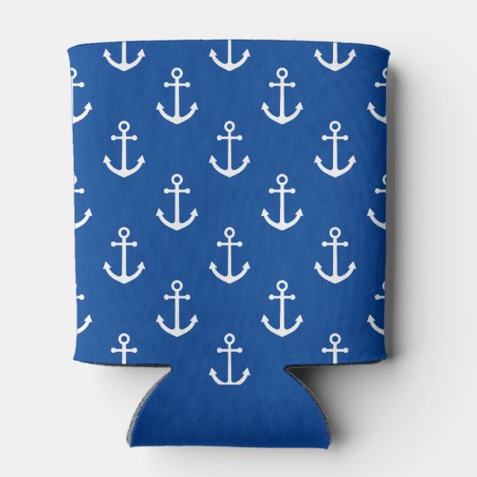 Blue Nautical Patterned White Anchor Blikjeskoeler (Achterkant)