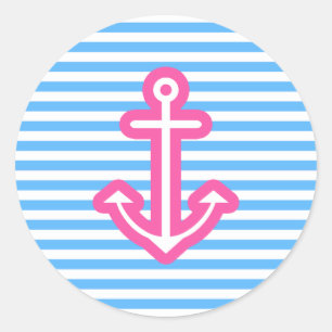 Blue Nautical Pink Anchor Ronde Sticker