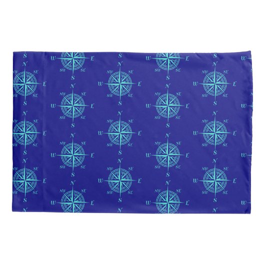 Blue Nautical Sailing Compass Kussensloop (Achterkant)