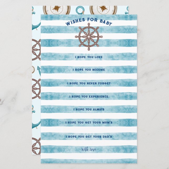 Blue Nautical Sailor Baby shower wensen voor Baby (Voorkant / Achterkant)