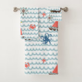 Blue Nautical Scene Pattern Kinder handdoekset Bad Handdoek (Insitu)