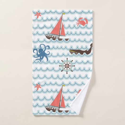 Blue Nautical Scene Pattern Kinder handdoekset Bad Handdoek (Handdoek)