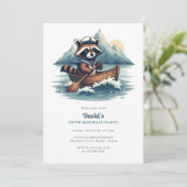 Blue Nautical Schattige Vissen Raccoon Verjaardags Kaart (Staand voorkant)