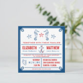 Blue - Nautical Seahorse Wedding Invitation Kaart (Staand voorkant)