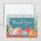 Blue Nautical Seashell Beach Weddenschap bedankt Briefkaart (Voorkant / Achterkant)