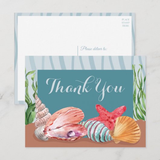 Blue Nautical Seashell Beach Weddenschap bedankt Briefkaart (Voorkant / Achterkant)