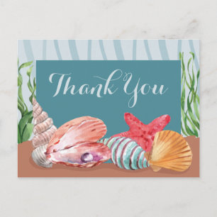 Blue Nautical Seashell Beach Weddenschap bedankt Briefkaart