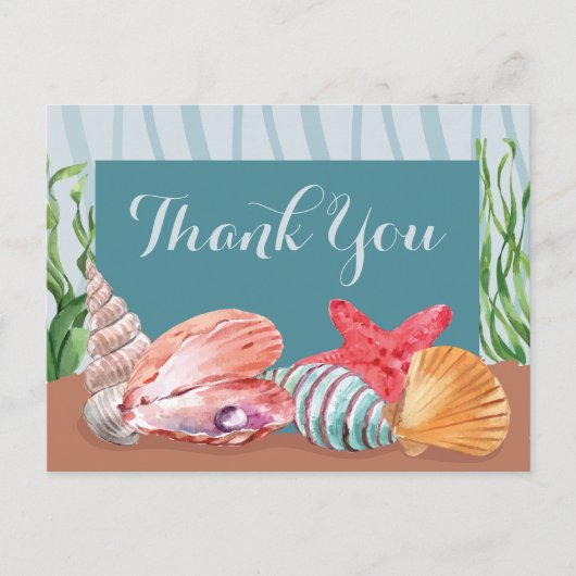 Blue Nautical Seashell Beach Weddenschap bedankt Briefkaart (Voorkant)