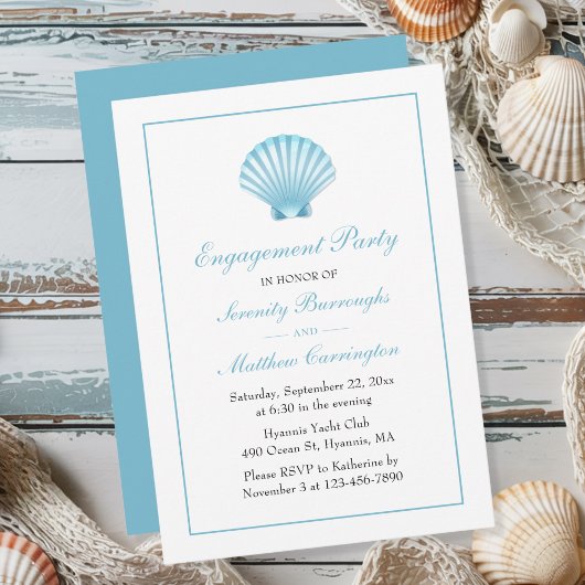 Blue Nautical Seashell Wedding Engagement Party Kaart