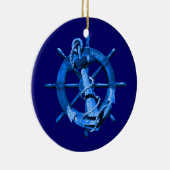 Blue Nautical Ships Wheel and Anchor Keramisch Ornament (Rechts)