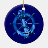 Blue Nautical Ships Wheel and Anchor Keramisch Ornament (Achterkant)