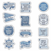 Blue Nautical Slogan Birthday Sticker Sheet (Voorkant)