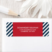 Blue Nautical Stripes Red Wedding Address Label (Insitu)