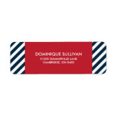 Blue Nautical Stripes Red Wedding Address Label (Voorkant)