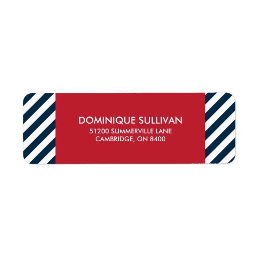 Blue Nautical Stripes Red Wedding Address Label (Voorkant)