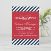 Blue Nautical Stripes Rehearsal Dinner Invitation Kaart (Staand voorkant)
