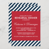 Blue Nautical Stripes Rehearsal Dinner Invitation Kaart (Voorkant / Achterkant)