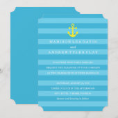 Blue Nautical Stripes Uitnodiging voor het Huwelij (Voorkant / Achterkant)