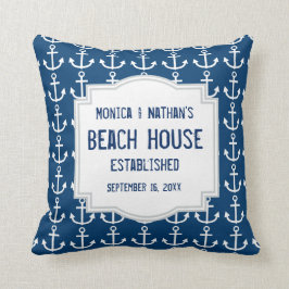Blue Nautical Theme met Anchors A01 Kussen