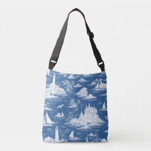 Blue Nautical Toile de Jouy Crossbody Tas