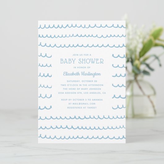 Blue Nautical Waves-Baby shower | moderne kust Kaart (Staand voorkant)