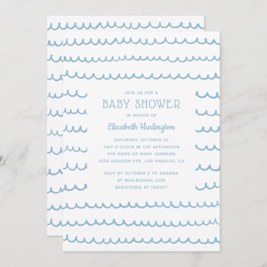 Blue Nautical Waves-Baby shower | moderne kust Kaart (Voorkant / Achterkant)