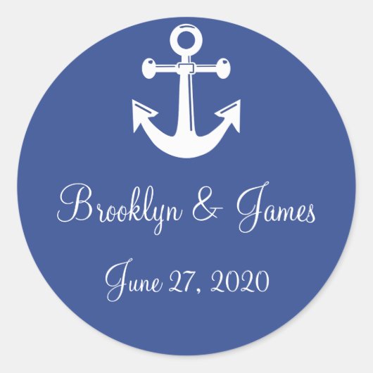 Blue Nautical Weddenkers met anker Ronde Sticker (Voorkant)