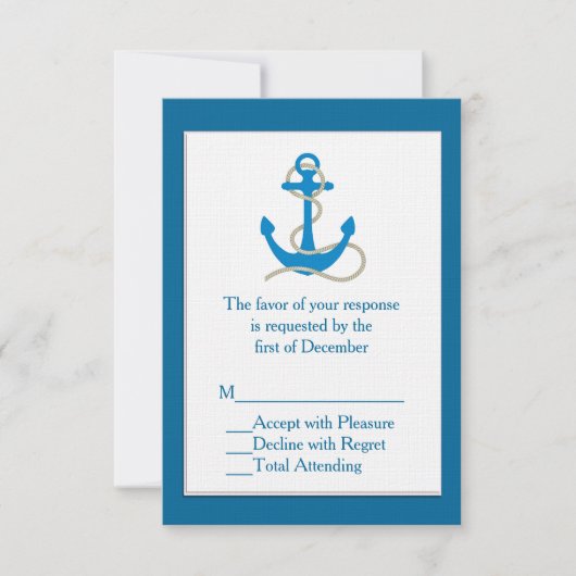 Blue Nautical Wedding RSVP Card Kaartje (Voorkant)