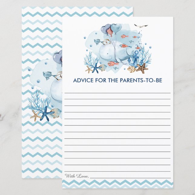 Blue Nautical Whale Baby shower Advies voor Ouders (Voorkant / Achterkant)