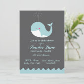 Blue Nautical Whale Baby shower Invitation Kaart (Staand voorkant)
