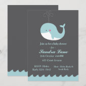 Blue Nautical Whale Baby shower Invitation Kaart (Voorkant / Achterkant)