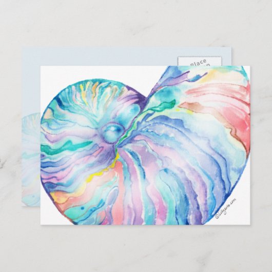 Blue Nautilus Infinity Shell Waterverf Briefkaart (Voorkant / Achterkant)