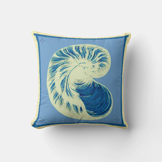 Blue Nautilus Seashell Pillow Kussen (Voorkant)