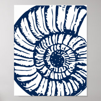 Blue Nautilus Shell Coastal Art Poster