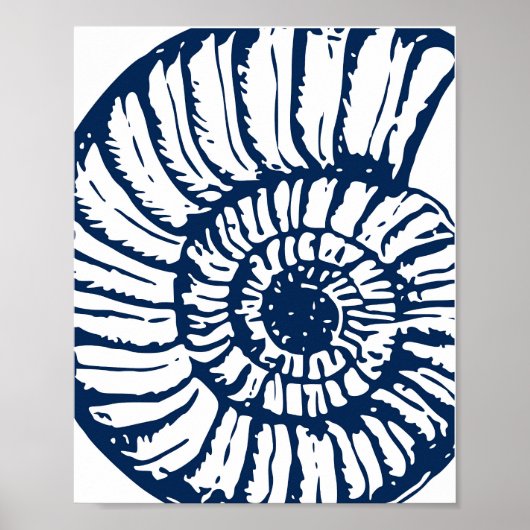 Blue Nautilus Shell Coastal Art Poster (Voorkant)