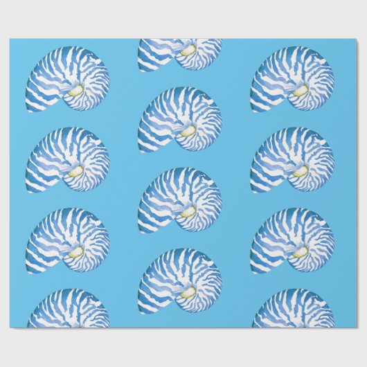 Blue Nautilus Shell Pattern Cadeaupapier (Vlak)