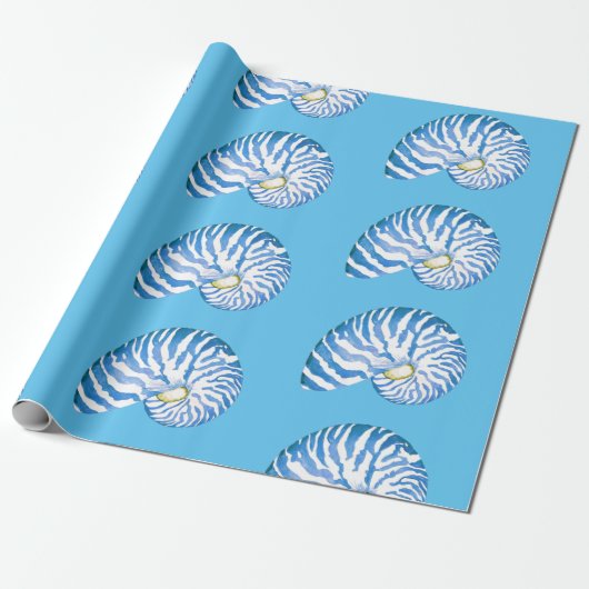 Blue Nautilus Shell Pattern Cadeaupapier (Uitgerold)