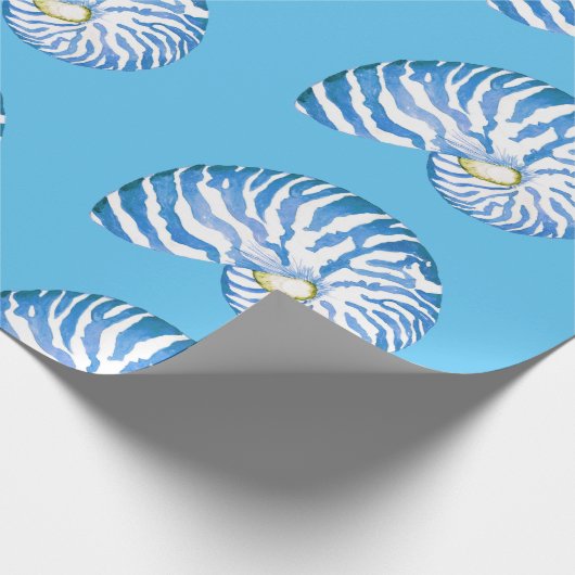 Blue Nautilus Shell Pattern Cadeaupapier (Hoek)