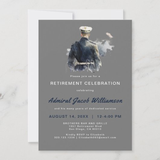 Blue Naval Silouette Pensioen Kaart (Voorkant)