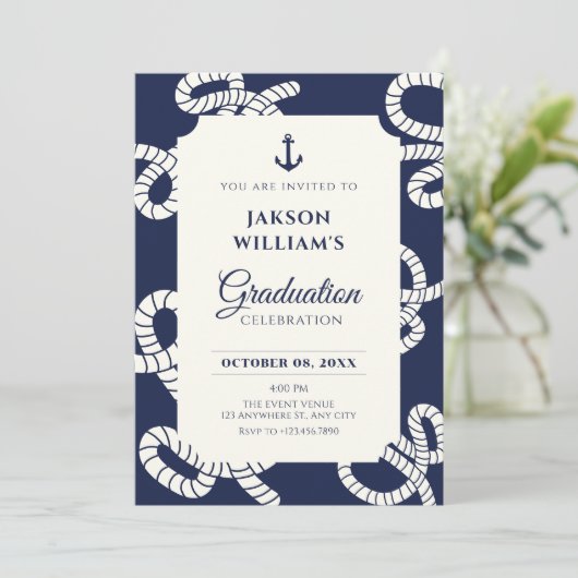 Blue Navy Anchor afstuderen Kaart (Staand voorkant)