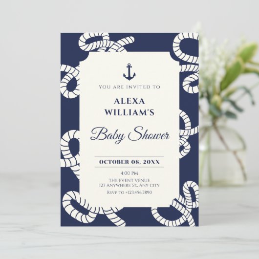 Blue Navy Anchor baby shower Kaart (Staand voorkant)