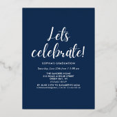 Blue Navy and Gold Script 4 photos Graduated Folie Uitnodiging (Achterkant)