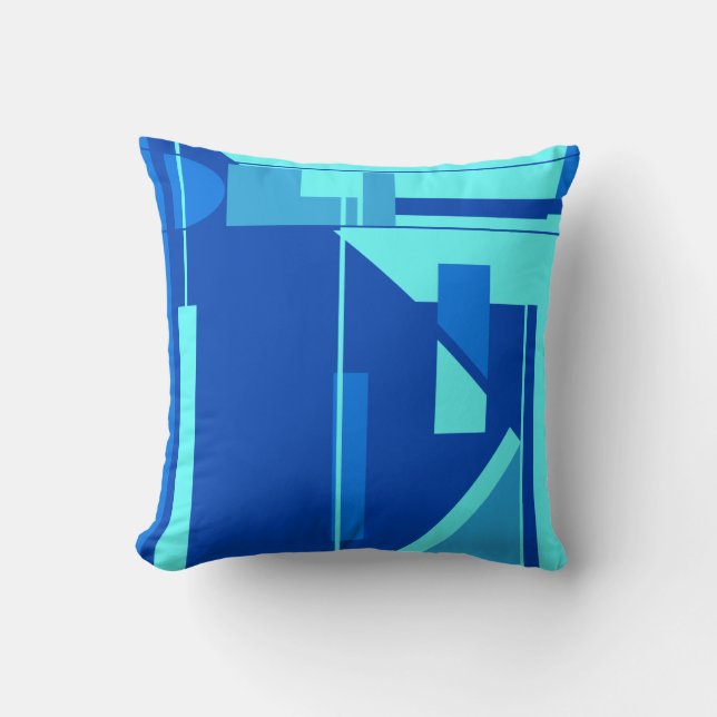 Blue Navy Aqua Nautical Look Geometrisch Abstract Kussen (Voorkant)