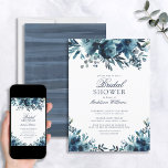 Blue Navy Blue Flowers Rustic Vrijgezellenfeest Kaart<br><div class="desc">Moderne en trendy,  kenmerkt dit bruid de uitnodigingsontwerp van de douche waterverf roos florals in tinten marinesblauw,  met een stoffige blauw waterverf van de marine op de achterzijde. Copyright Elegant nodigt uit,  alle rechten voorbehouden.</div>