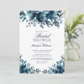 Blue Navy Blue Flowers Rustic Vrijgezellenfeest Kaart (Staand voorkant)