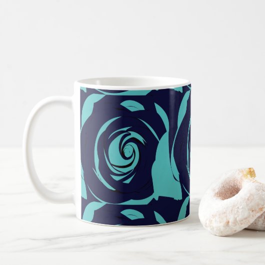 Blue Navy Blue Roos Flower Koffiemok (Met donut)