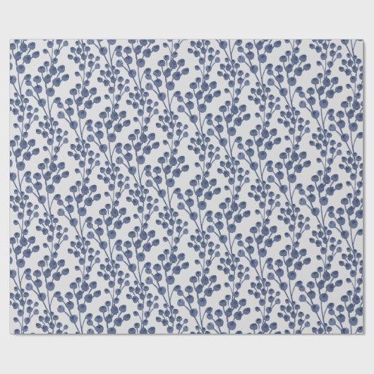 Blue Navy Botanical Cadeaupapier (Vlak)