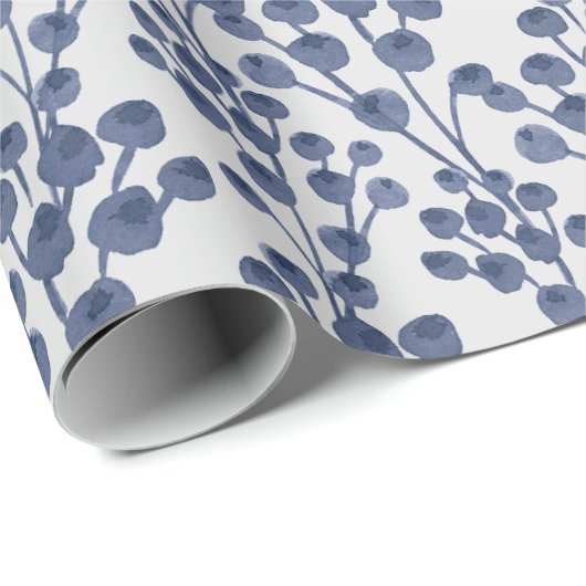 Blue Navy Botanical Cadeaupapier (Rol Hoek)