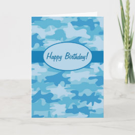 Blue Navy Camo Camouflage Happy Birthday Custom Kaart